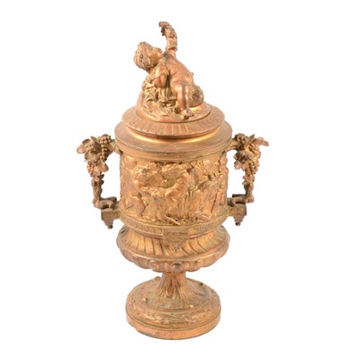 Lot 103 - A lidded gilt metal urn / wine cooler in the style of Clodion