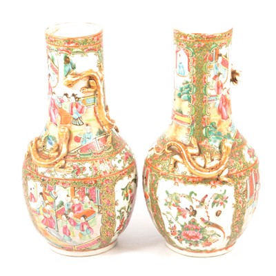 Lot 43 - Pair of Cantonese vases with dragons to the necks
