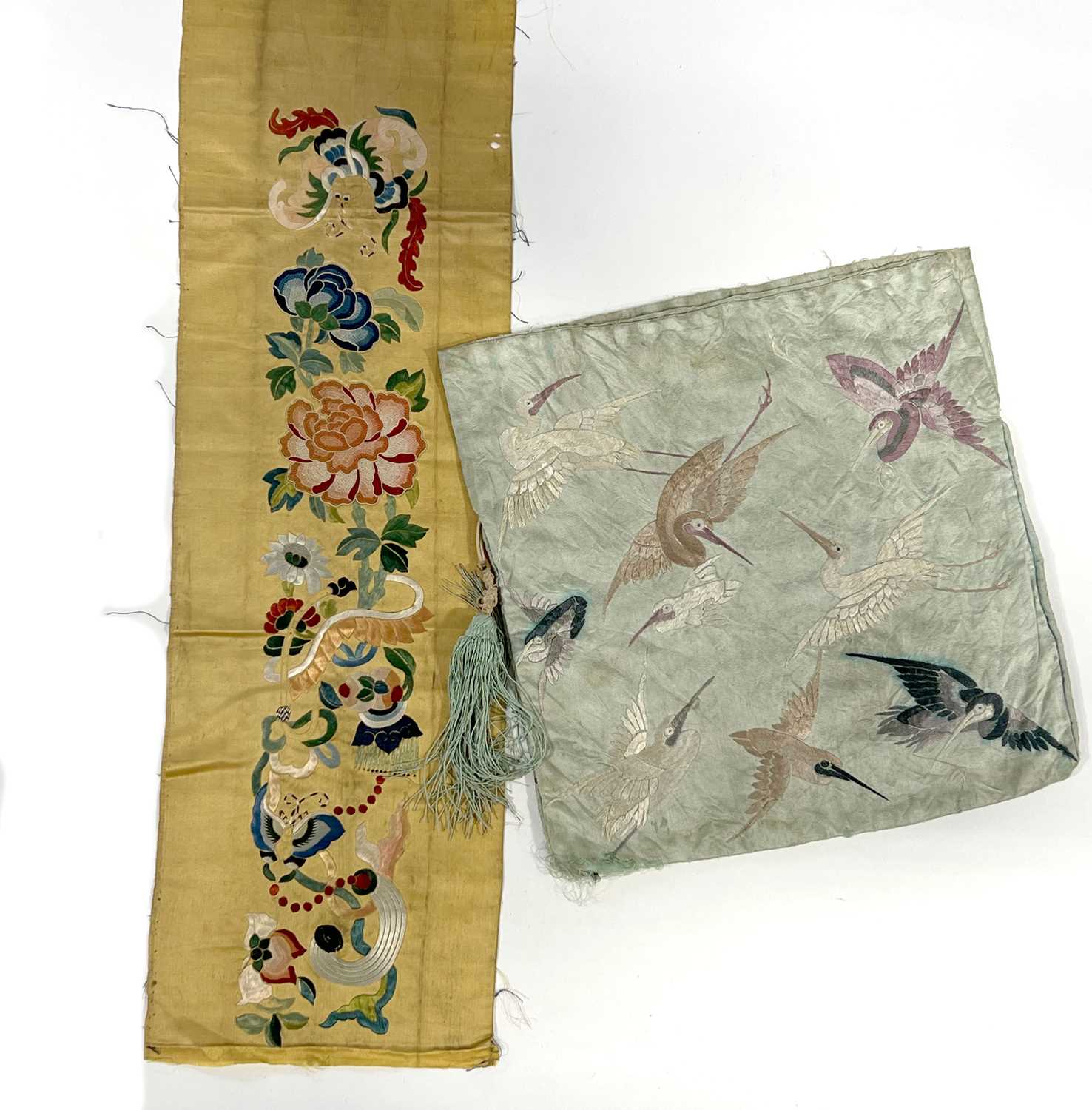 Lot 59 - A Chinese silk embroidered bag and another silk panel
