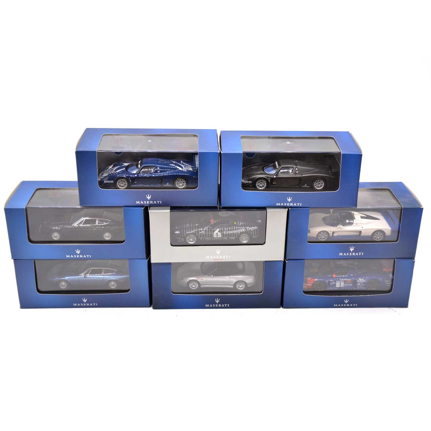 Lot 153 - Eight Ixo-models licensed Maserati die-cast cars, boxed