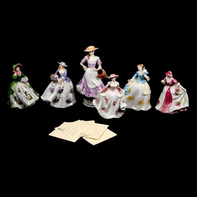 Lot 145 - Six Worcester china lady figurines