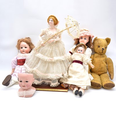 Lot 218 - Victorian wax over composition head doll and other dolls etc