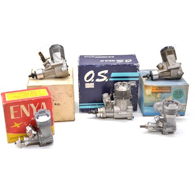 Lot 298 - Five glow engines, including Enya, OS, Merco