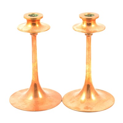 Lot 115 - Pair of Arts & Crafts brass candlesticks, probably Dryad