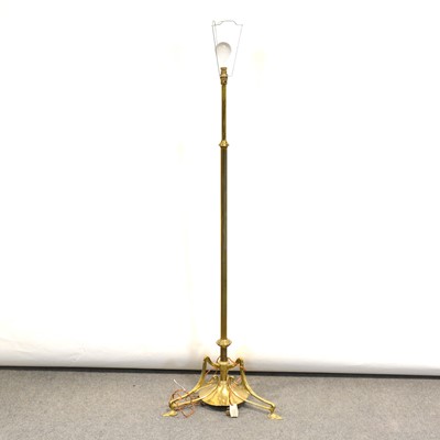 Lot 381 - Arts and Crafts brass standard lamp, Benson style