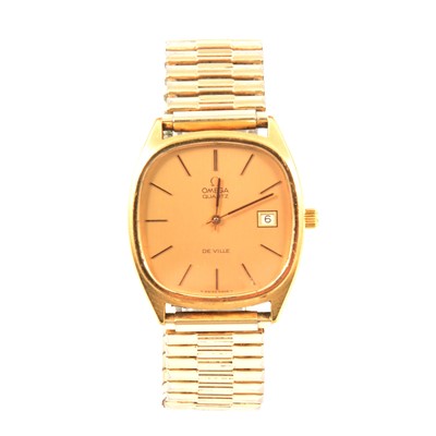 Lot 299 - Omega - a gentleman's gold-plated quartz De Ville wristwatch,.