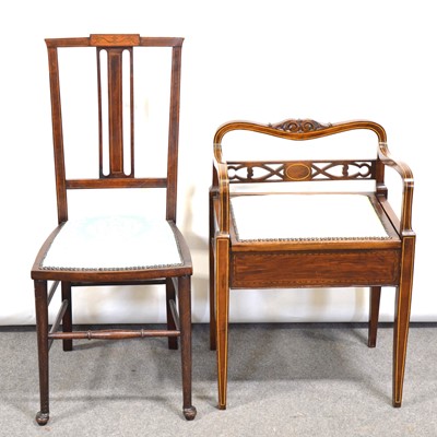 Lot 390 - Edwardian piano stool, bedroom chair and wall bracket, and a wooden cake stand