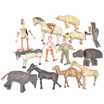 Lot 227A - Victorian painted wooden animal toys and figures, all with jointed limbs