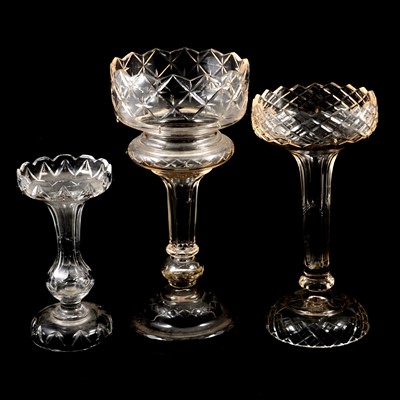 Lot 76 - Three pairs of Victorian cut clear glass lustre bases, and others