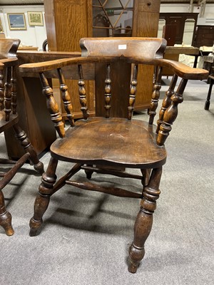 Lot 397 - Five elm beech and fruitwood hoop back club chairs