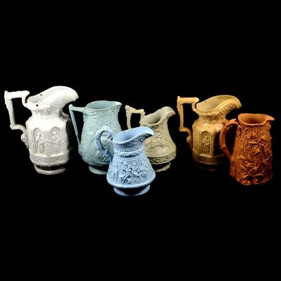 Lot 82 - Collection of six 19th century salt-glazed relief jugs