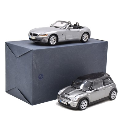 Lot 136A - Kyosho 1:18 scale models, two including BMW Z4, boxed; Mini Cooper, unboxed.