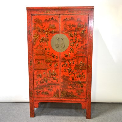 Lot 411 - Modern Chinese wardrobe with penwork decoration