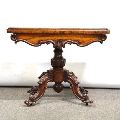 Lot 454 - Victorian figured walnut and marquetry fold-over card table