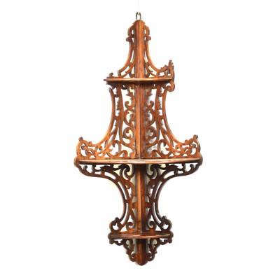 Lot 480 - Victorian walnut three-tier corner bracket