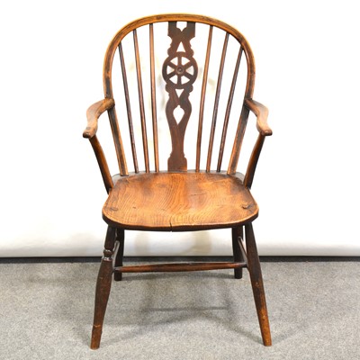 Lot 483 - Victorian elm, ash and beech wheel-back Windsor chair