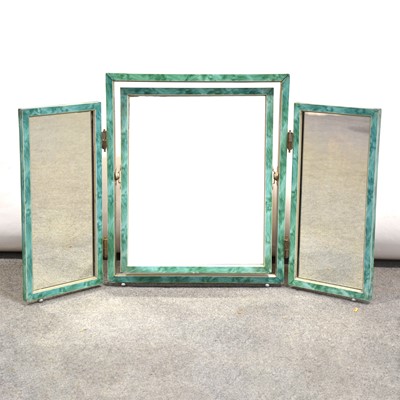 Lot 394 - Faux green-stained ivory triptych dressing mirror set