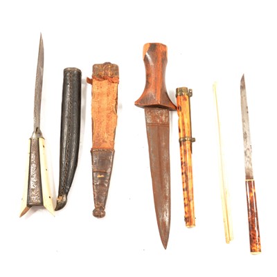 Lot 107 - Japanese knife and chopsticks, cased, and two other knives.