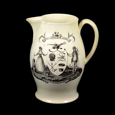 Lot 83A - Liverpool-type creamware Farmer's Arms beer jug