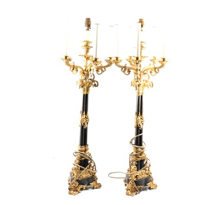 Lot 402 - Pair of French slate and gilt metal candelabra