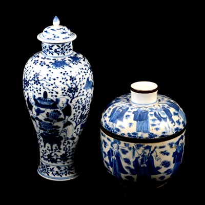 Lot 53 - Chinese baluster-shape vase and a blue and white covered bowl