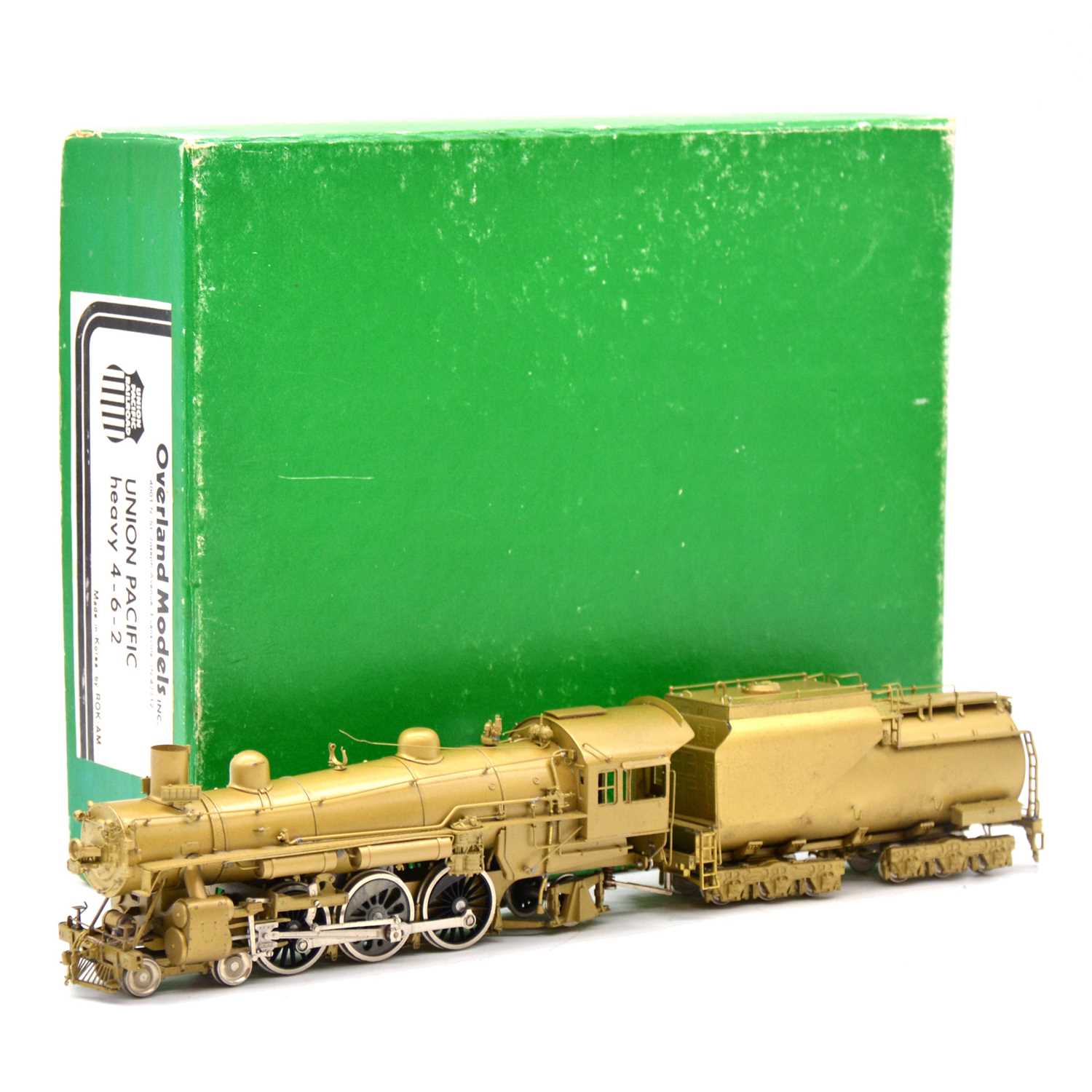 Lot 64 - Overland Models HO gauge steam locomotive and tender, brass model, boxed.