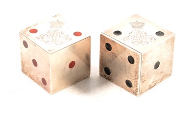 Lot 191 - Pair of novelty silver and enamel cruets in the form of playing dice