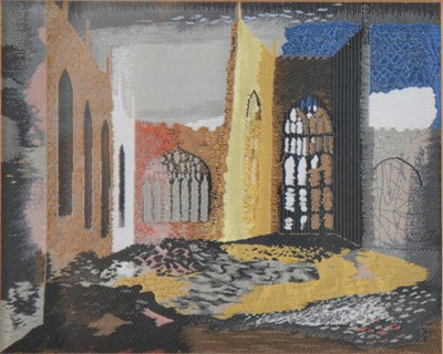 Lot 563 - John Piper for J & J Cash Ltd, 'Interior of Coventry Cathedral', a limited edition silk picture