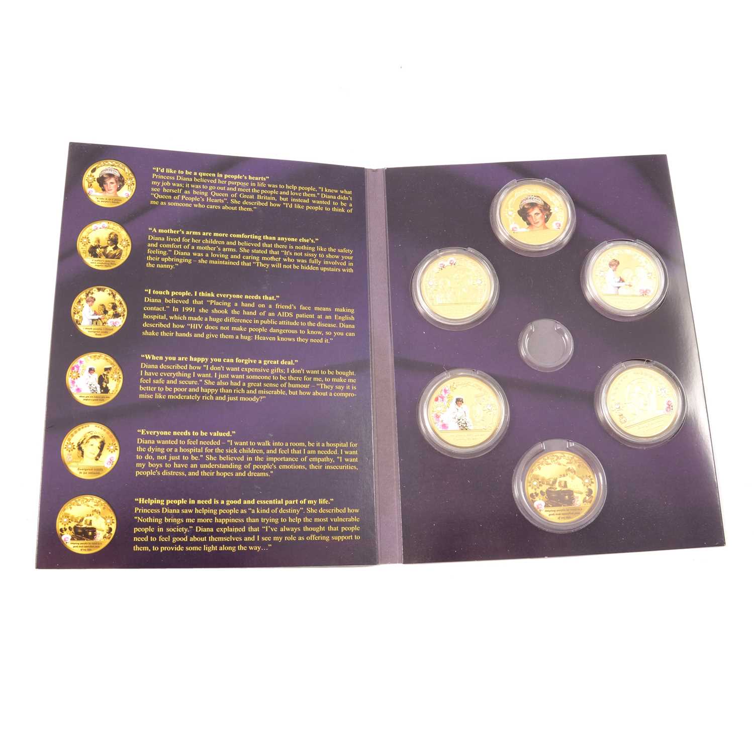 Lot 176 - Collection of Diana, Princess of Wales, gold-plated and silver-plated commemorative proof coins.