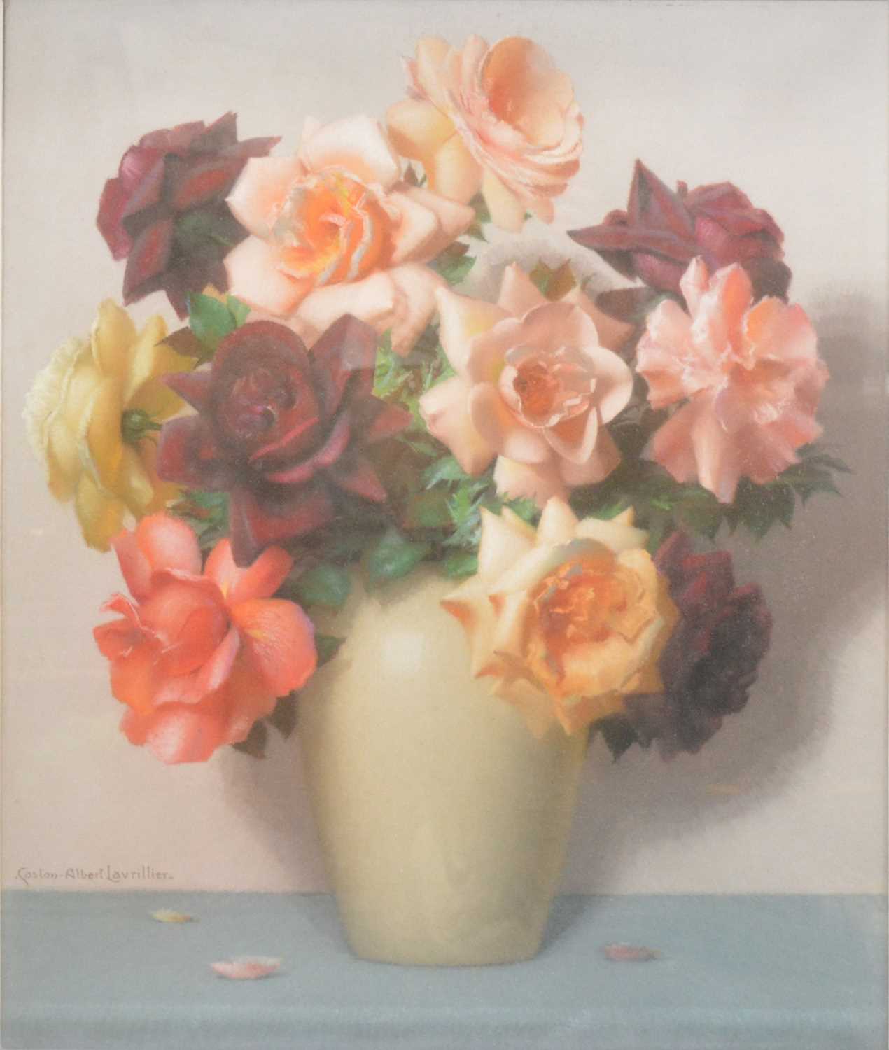 Lot 360 - Gaston-Albert Lavrillier, Still life of roses in a vase