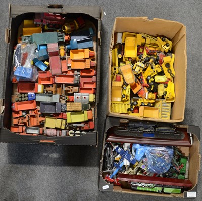 Lot 119 - Three boxes of die-cast model construction vehicles, aircraft and trucks