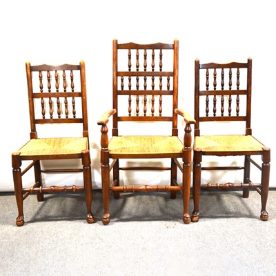 Lot 414 - Set of eight Lancashire type spindle back chairs