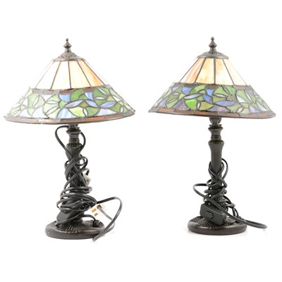 Lot 421 - Pair of Tiffany style table lamps