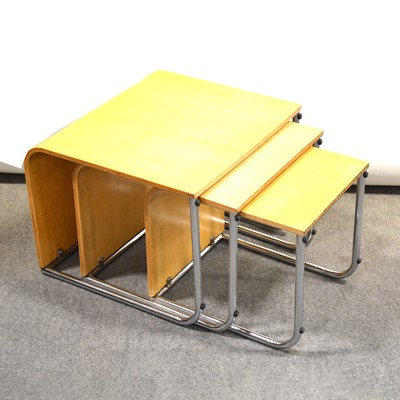 Lot 436 - Nest of three beech and chrome coffee tables