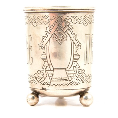 Lot 245 - Russian white metal beaker, assay mark for Viktor Savinkov, Moscow 1887.