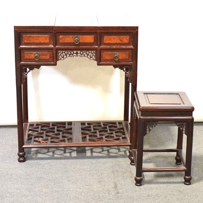 Lot 375 - Chinese hardwood dressing table, and associated stool