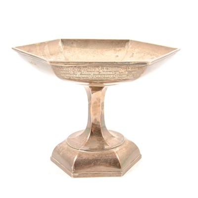 Lot 272 - Silver pedestal presentation bowl, Walker & Hall, 1929