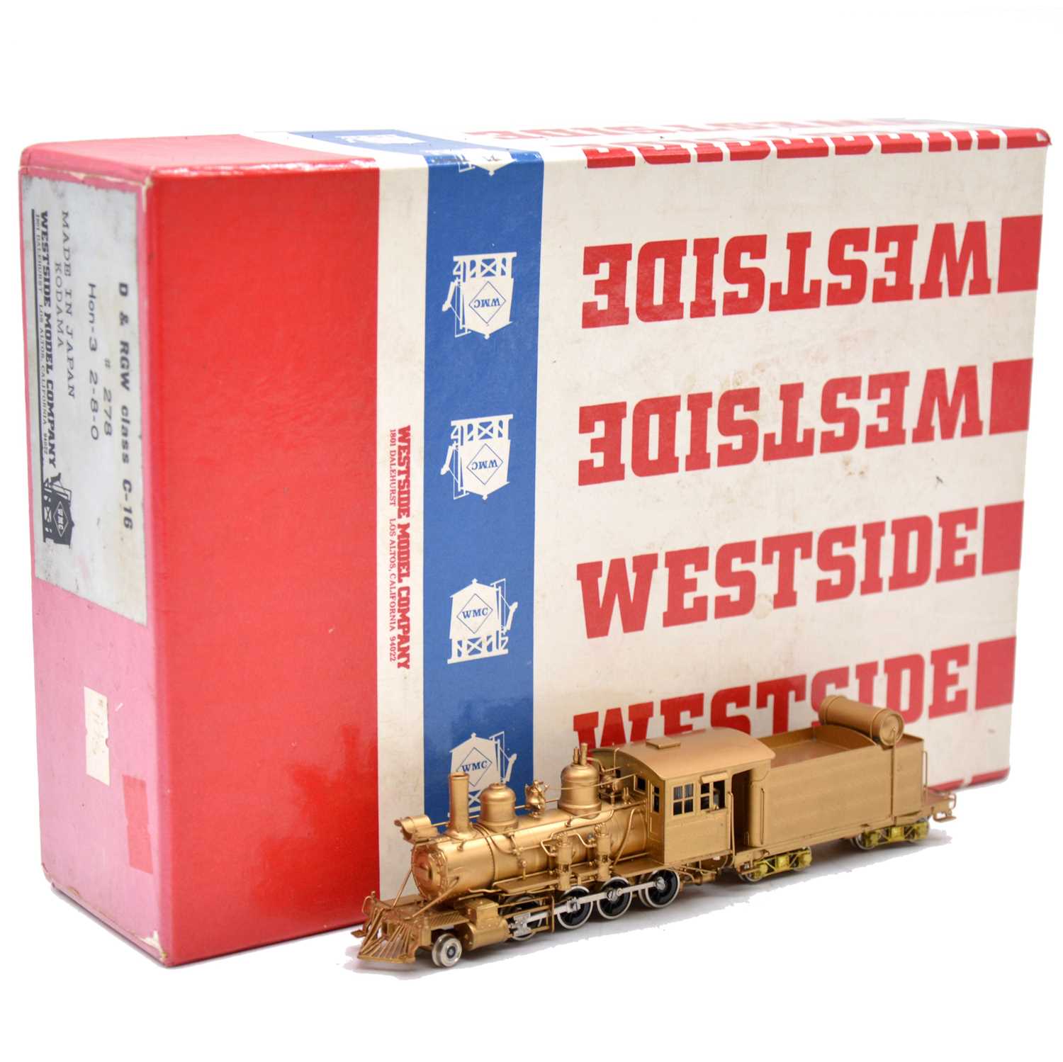 Lot 128 - Westside Models HOn3 gauge steam locomotive and tender, brass model, boxed