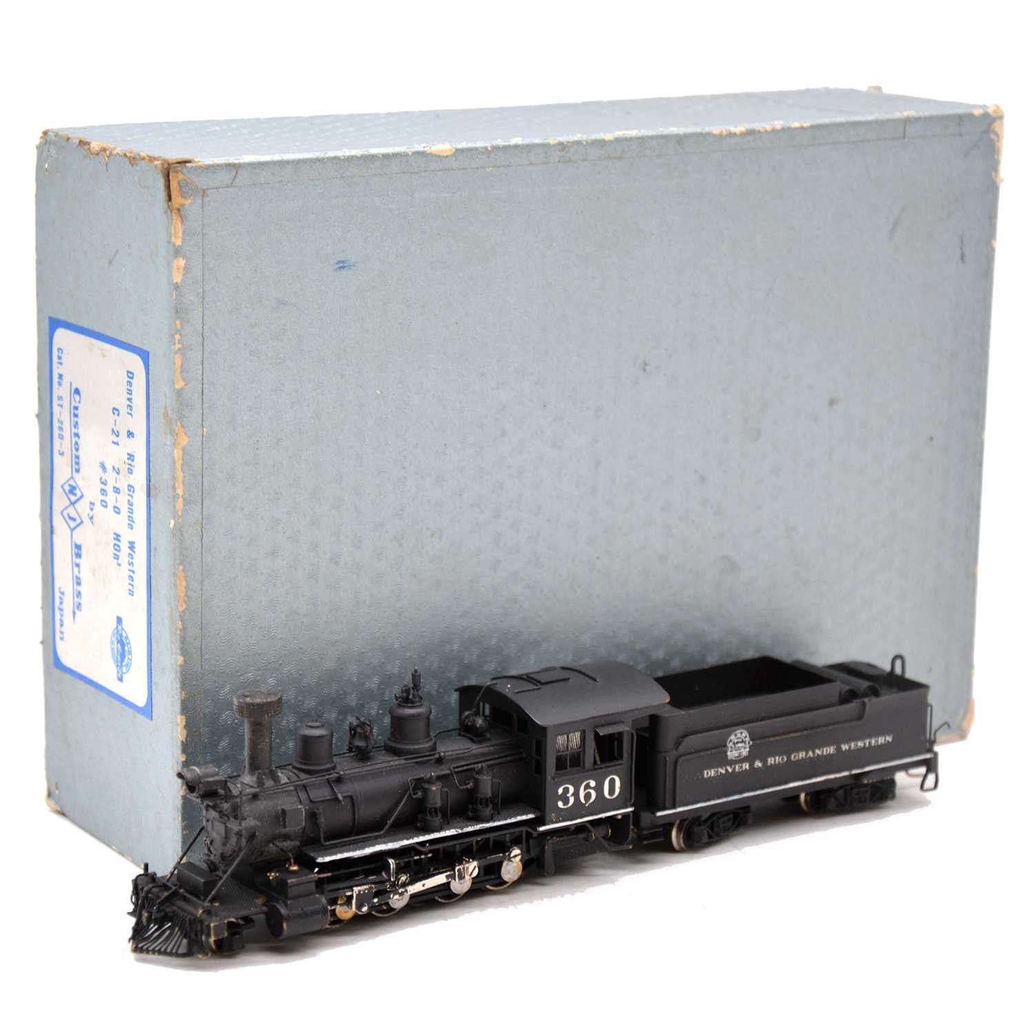 Lot 119 - Custom Brass HOn3 gauge steam locomotive and tender, brass model, boxed