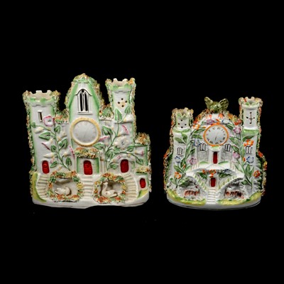 Lot 56 - A collection of Staffordshire flatback figures and buildings.