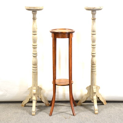 Lot 388 - Beech plant stand and a pair of painted pine plant stands