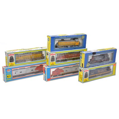 Lot 55 - Seven HO gauge diesel locomotives, including Atlas, AHM and Model Power, boxed