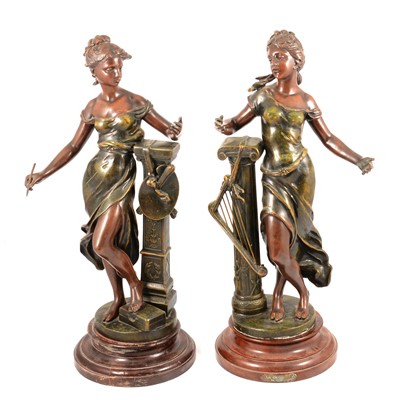Lot 145 - After Provin Serres a pair of bronze effect spelter figures.