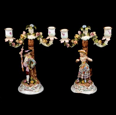 Lot 83 - A pair of early 19th century Derby two light candelabra.