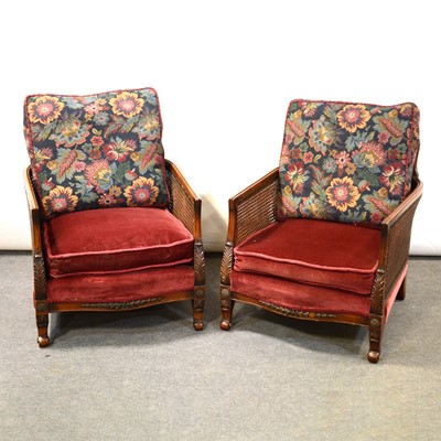 Lot 401 - Pair of walnut framed bergeres