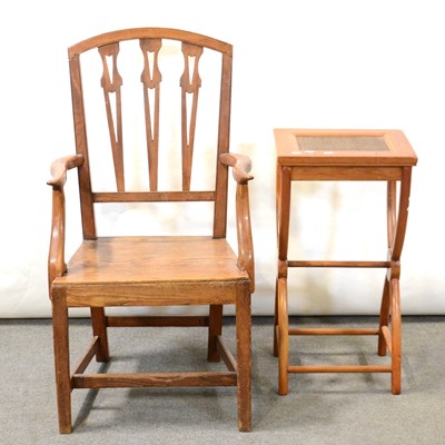 Lot 406 - Victorian elm and ash elbow chair and a modern Indian hardwood table