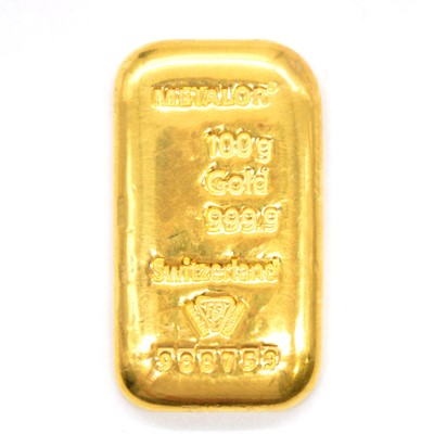 Lot 113 - 100g gold bar, 999.9 fineness