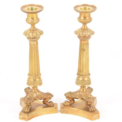 Lot 142 - Pair of bronze candlesticks