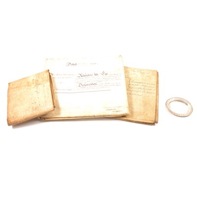Lot 133 - Collection of 18th and 19th century wills and other ephemera, and a silver pin dish.