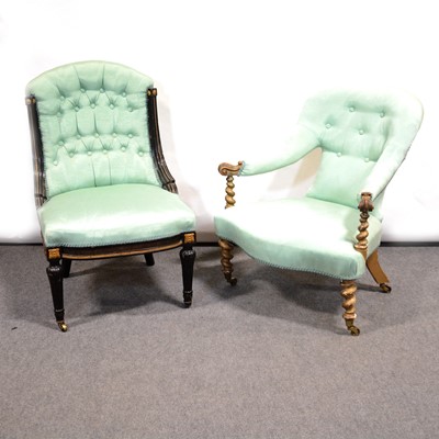 Lot 479A - 19th century ebonised and gilt metal chair, and another giltwood chair